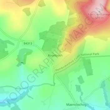 Rosebush topographic map, elevation, terrain