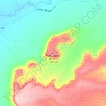 Monument Rocks topographic map, elevation, terrain