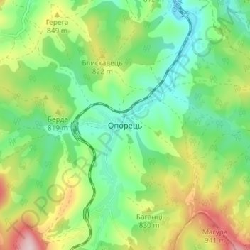 Опорець topographic map, elevation, terrain