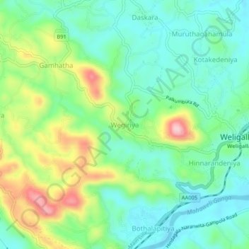 Wegiriya topographic map, elevation, terrain