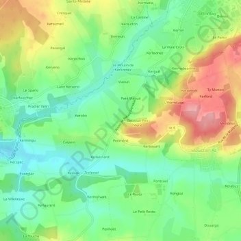 Kervallée topographic map, elevation, terrain