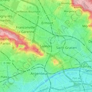 Sannois topographic map, elevation, terrain