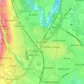 Rhosrobin topographic map, elevation, terrain