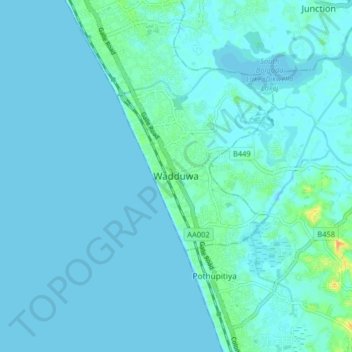Wadduwa topographic map, elevation, terrain