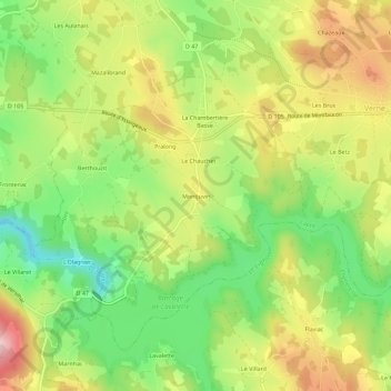 Montjuvin topographic map, elevation, terrain