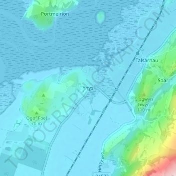 Ynys topographic map, elevation, terrain