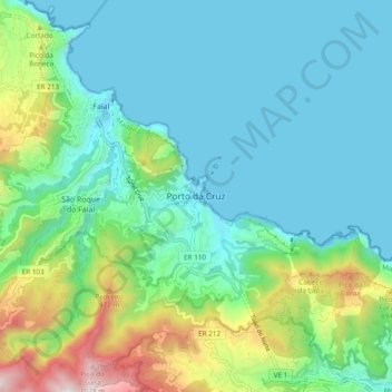 Porto da Cruz topographic map, elevation, terrain