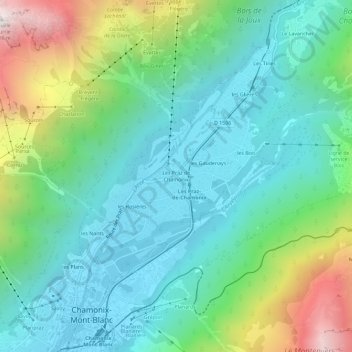Les Praz de Chamonix topographic map, elevation, terrain