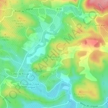 Fangouse topographic map, elevation, terrain