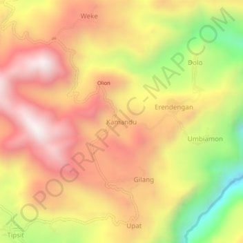 Kamandu topographic map, elevation, terrain