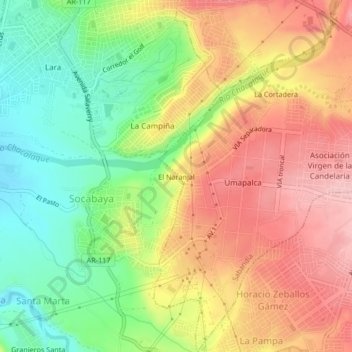 El Naranjal topographic map, elevation, terrain