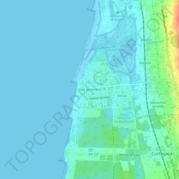 Praia de Esmoriz topographic map, elevation, terrain