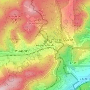 Wasserscheide topographic map, elevation, terrain