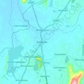 Dambulla topographic map, elevation, terrain