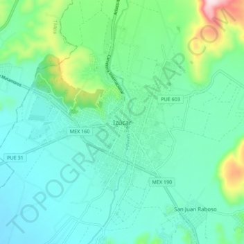 Izúcar topographic map, elevation, terrain