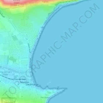 Swanage Bay topographic map, elevation, terrain