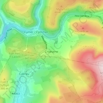 Croeserw topographic map, elevation, terrain