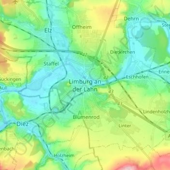 Limburg an der Lahn topographic map, elevation, terrain