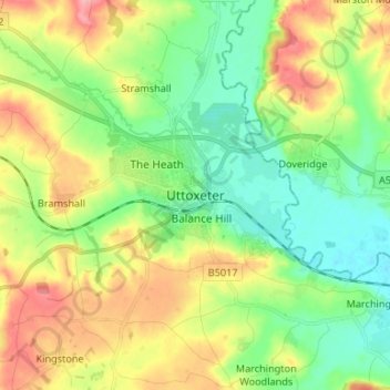 Uttoxeter topographic map, elevation, terrain