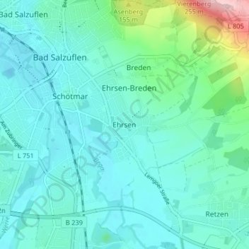 Ehrsen topographic map, elevation, terrain