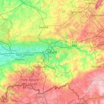 Mons topographic map, elevation, terrain