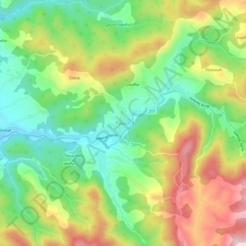Radalj topographic map, elevation, terrain