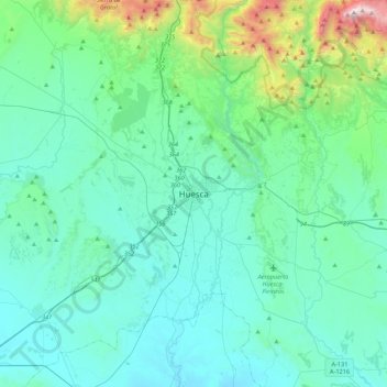 Huesca topographic map, elevation, terrain
