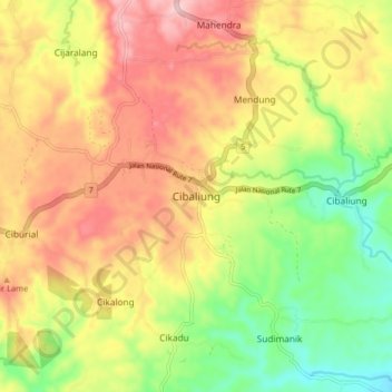 Cibaliung topographic map, elevation, terrain