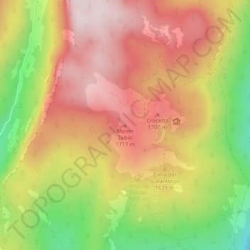 Monte Zebio topographic map, elevation, terrain