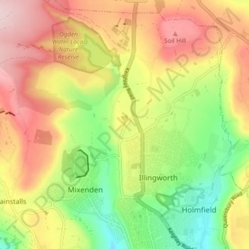 Upper Brockholes topographic map, elevation, terrain