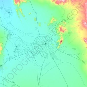 Kerman topographic map, elevation, terrain