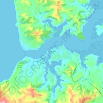 Raglan topographic map, elevation, terrain