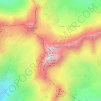 Piz Vadret topographic map, elevation, terrain