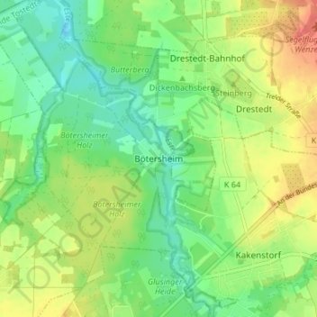 Bötersheim topographic map, elevation, terrain