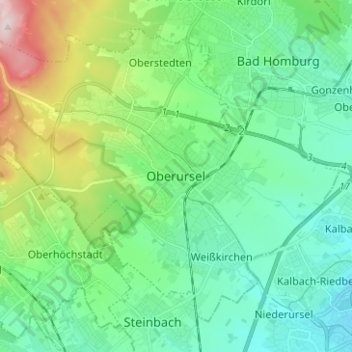 Oberursel topographic map, elevation, terrain