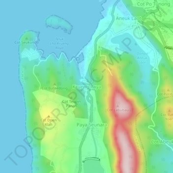 Krueng Raya topographic map, elevation, terrain