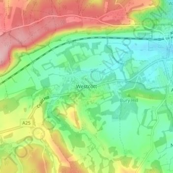 Westcott topographic map, elevation, terrain