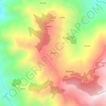 Pinsal topographic map, elevation, terrain