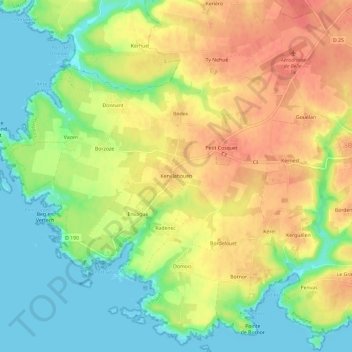 Kervilahouen topographic map, elevation, terrain