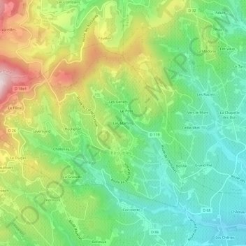 Les Martins topographic map, elevation, terrain