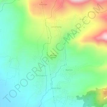 Gunung Kemiri topographic map, elevation, terrain