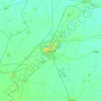 El Mansura topographic map, elevation, terrain