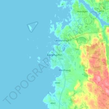 Åkrehamn topographic map, elevation, terrain