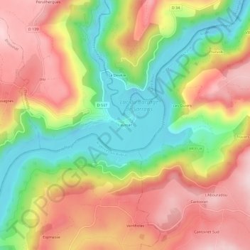 Laussac topographic map, elevation, terrain