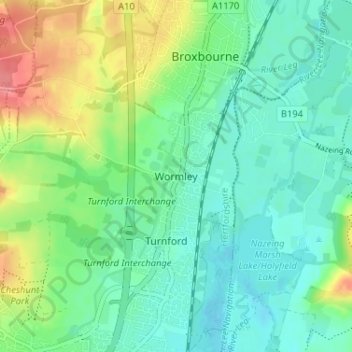 Wormley topographic map, elevation, terrain