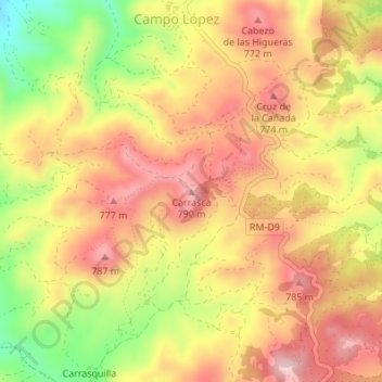Carrasca topographic map, elevation, terrain