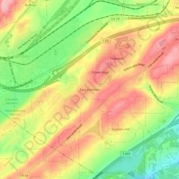 East Irondale topographic map, elevation, terrain