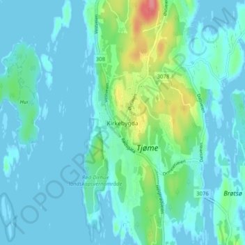 Kirkebygda topographic map, elevation, terrain