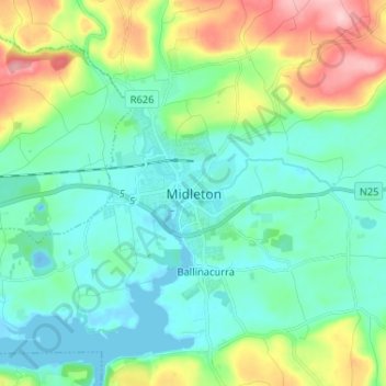 Midleton topographic map, elevation, terrain