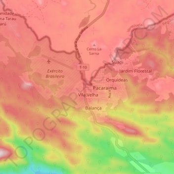 Pacaraima topographic map, elevation, terrain